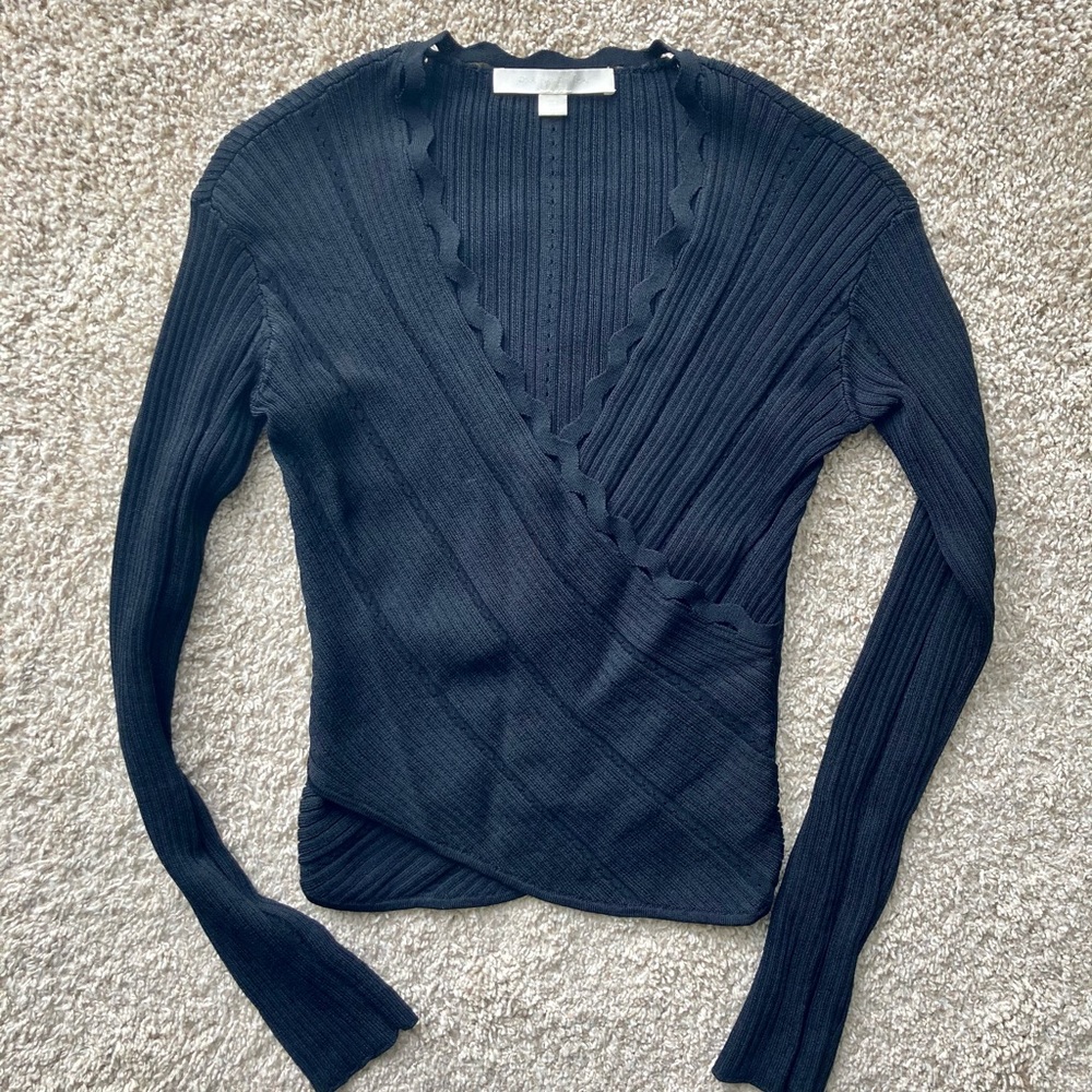 Jonathan Simkhai Scallop Trim Wrap Sweater Top